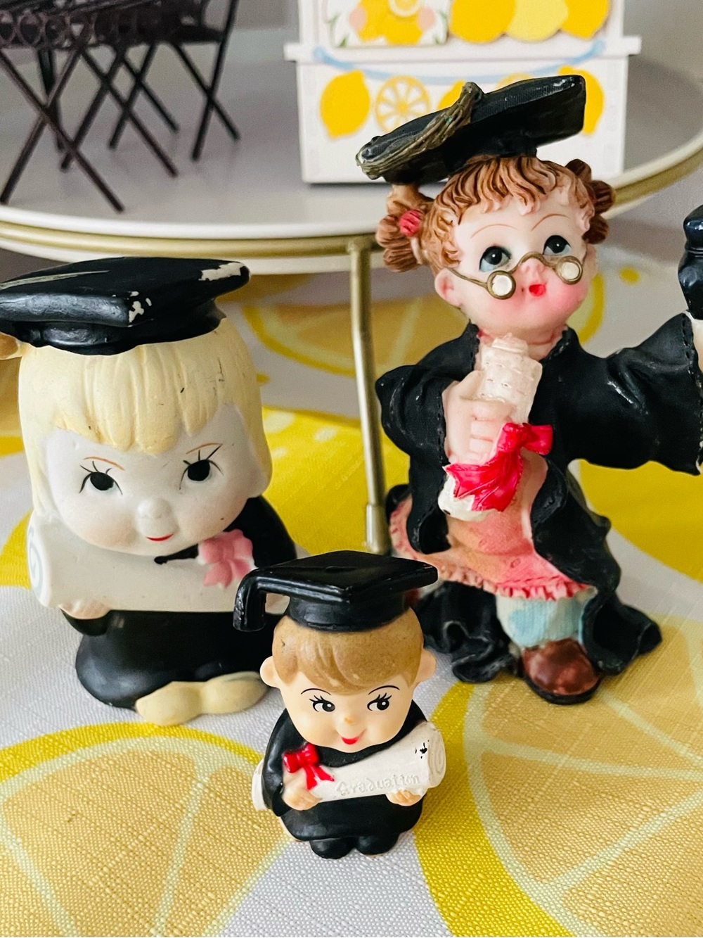 Graduation Kids Figurine Toy Set - Black and Pink Accents